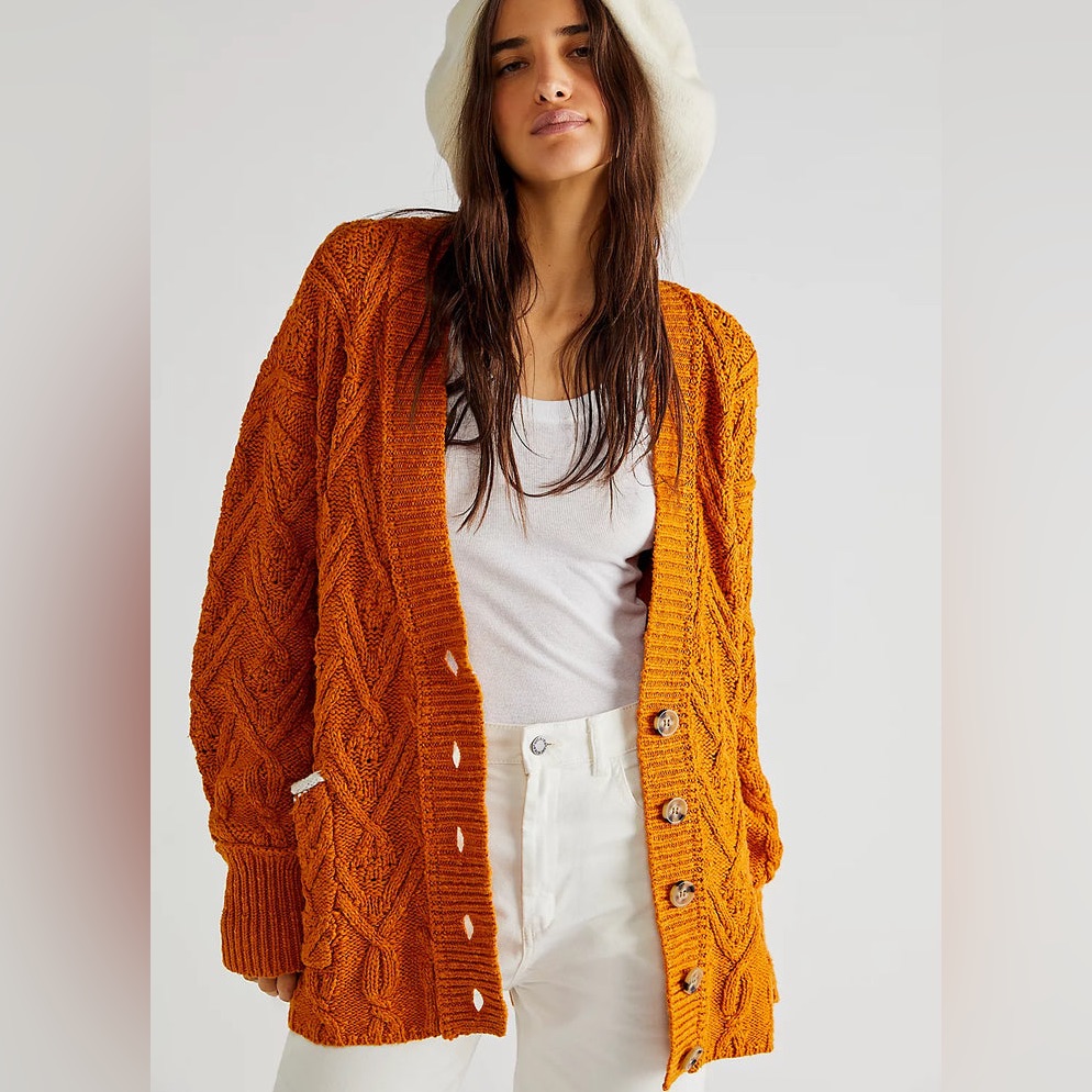 Free People New Cotton Cardigan In Pumpkin Pie 492 Sj